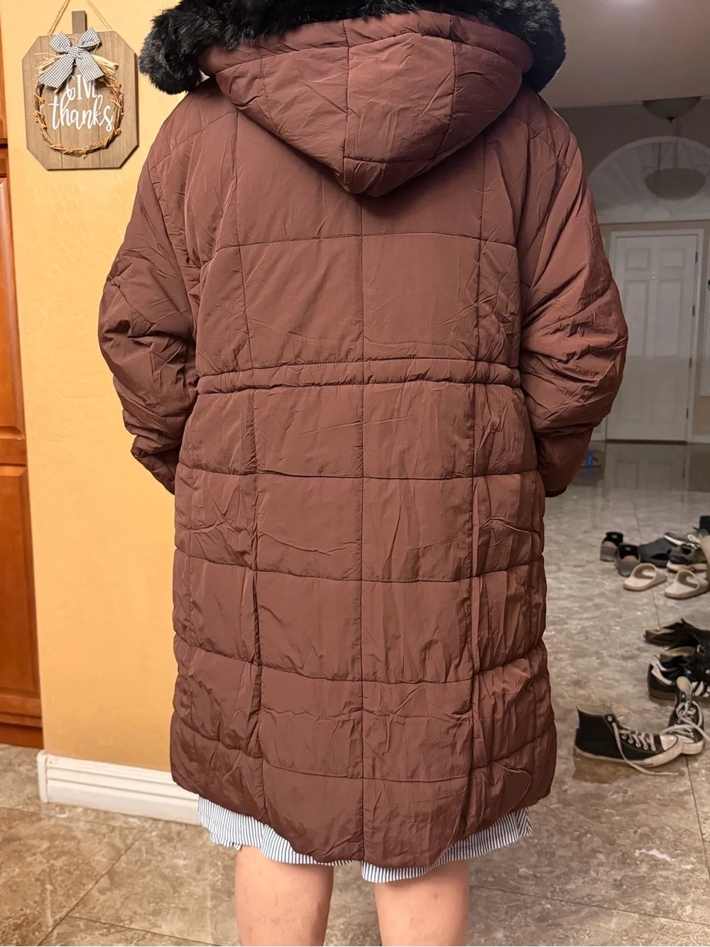 Women's Brown Puffer Coat with Hood
